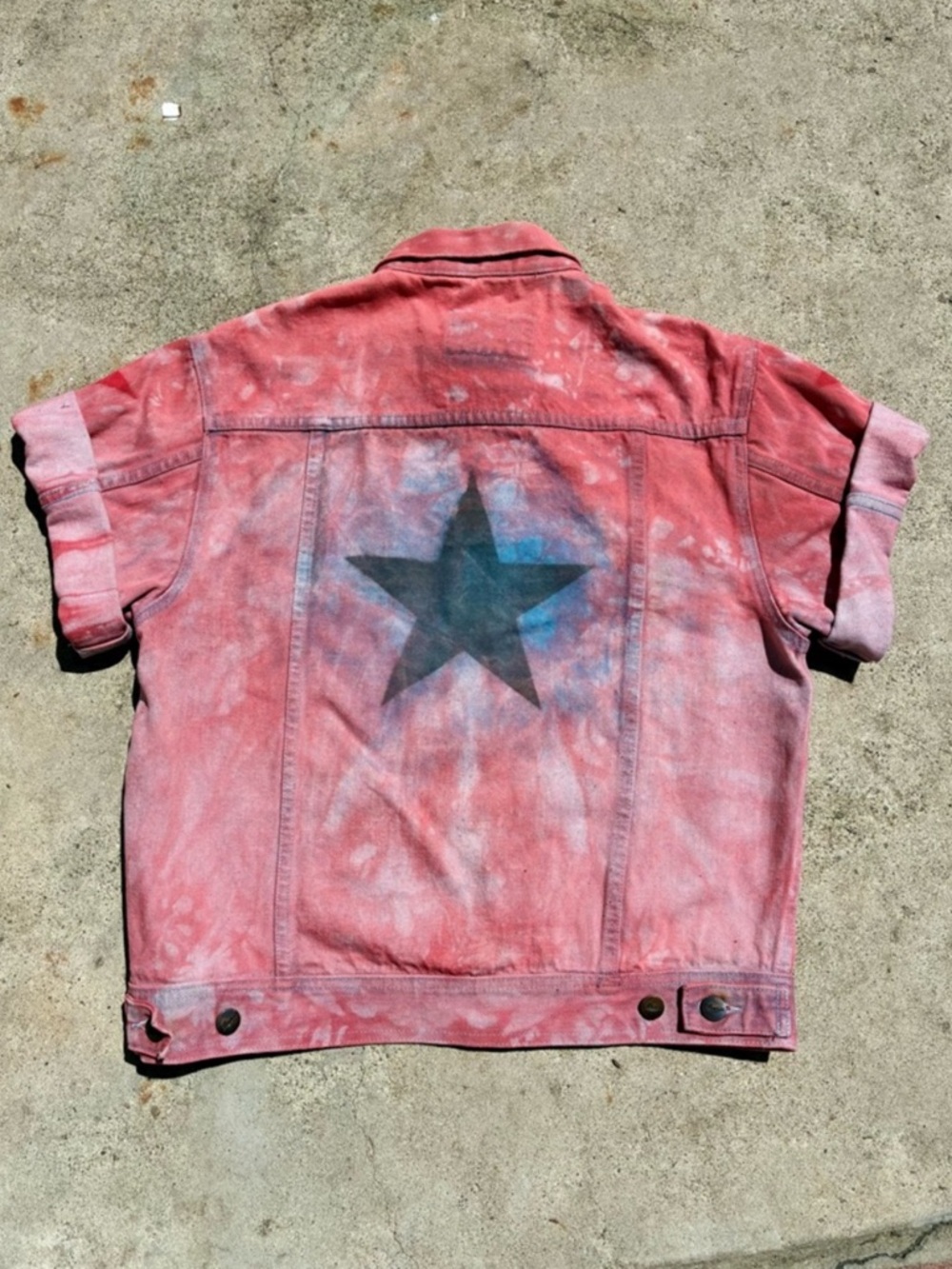 Hand-Painted Pink Tie-Dye Denim Jacket with Star